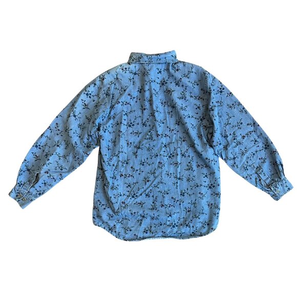 Vintage Floral Printed Denim Button Up Shirt Women's - Picture 2 of 4